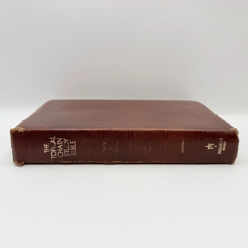 Thomas Nelson Topical Chain Study Bible 964BR Brown Bonded Leather 1989 Indexed - Picture 3 of 11
